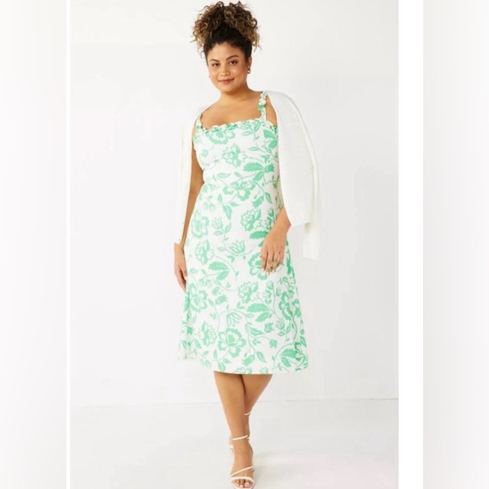 Draper James RSVP Green and White Floral Midi Dress size 10-12